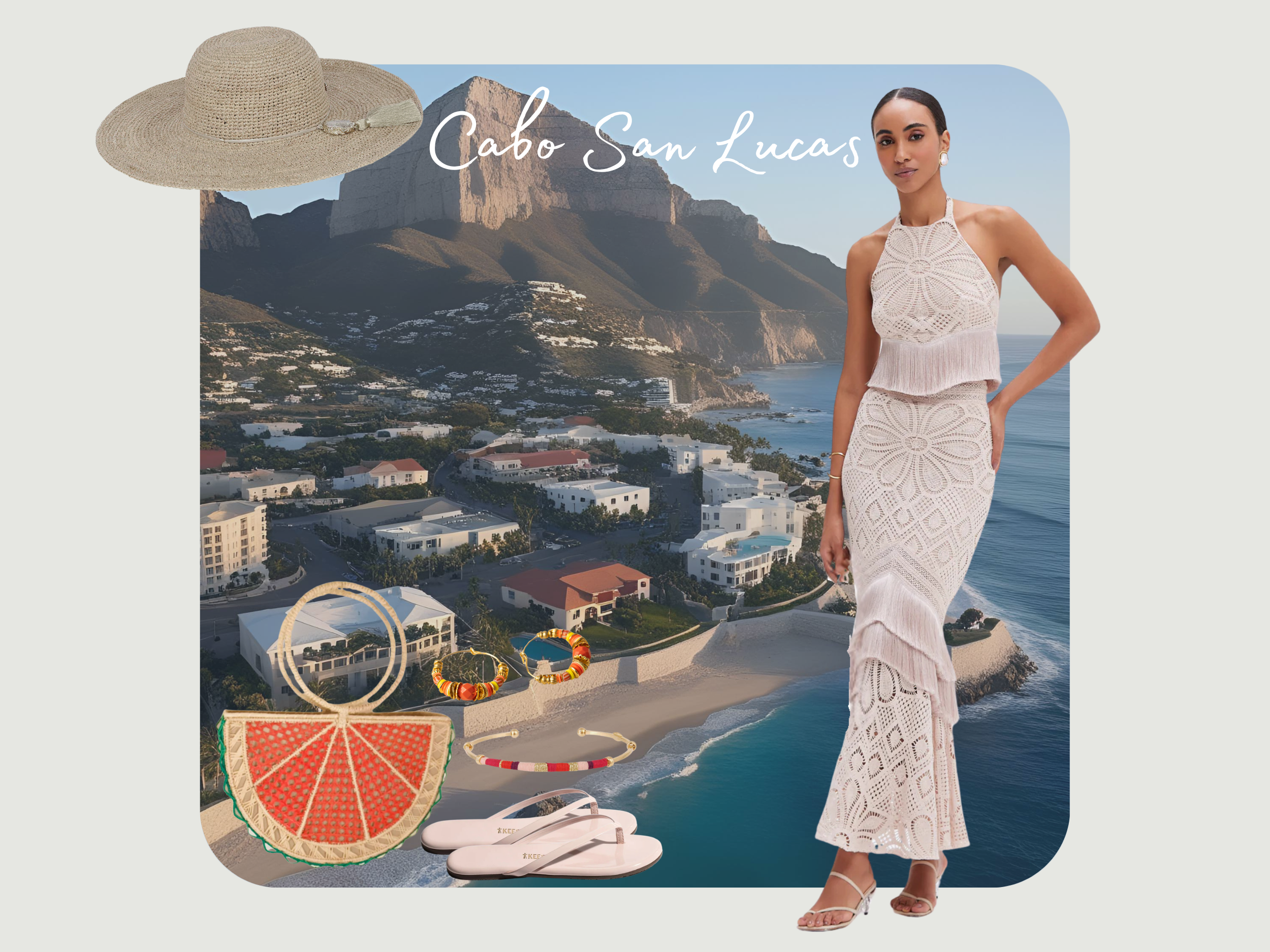 Capture the vibrant spirit of Cabo San Lucas with effortless resort wear, artisanal accents, and bold, sunset-ready style.