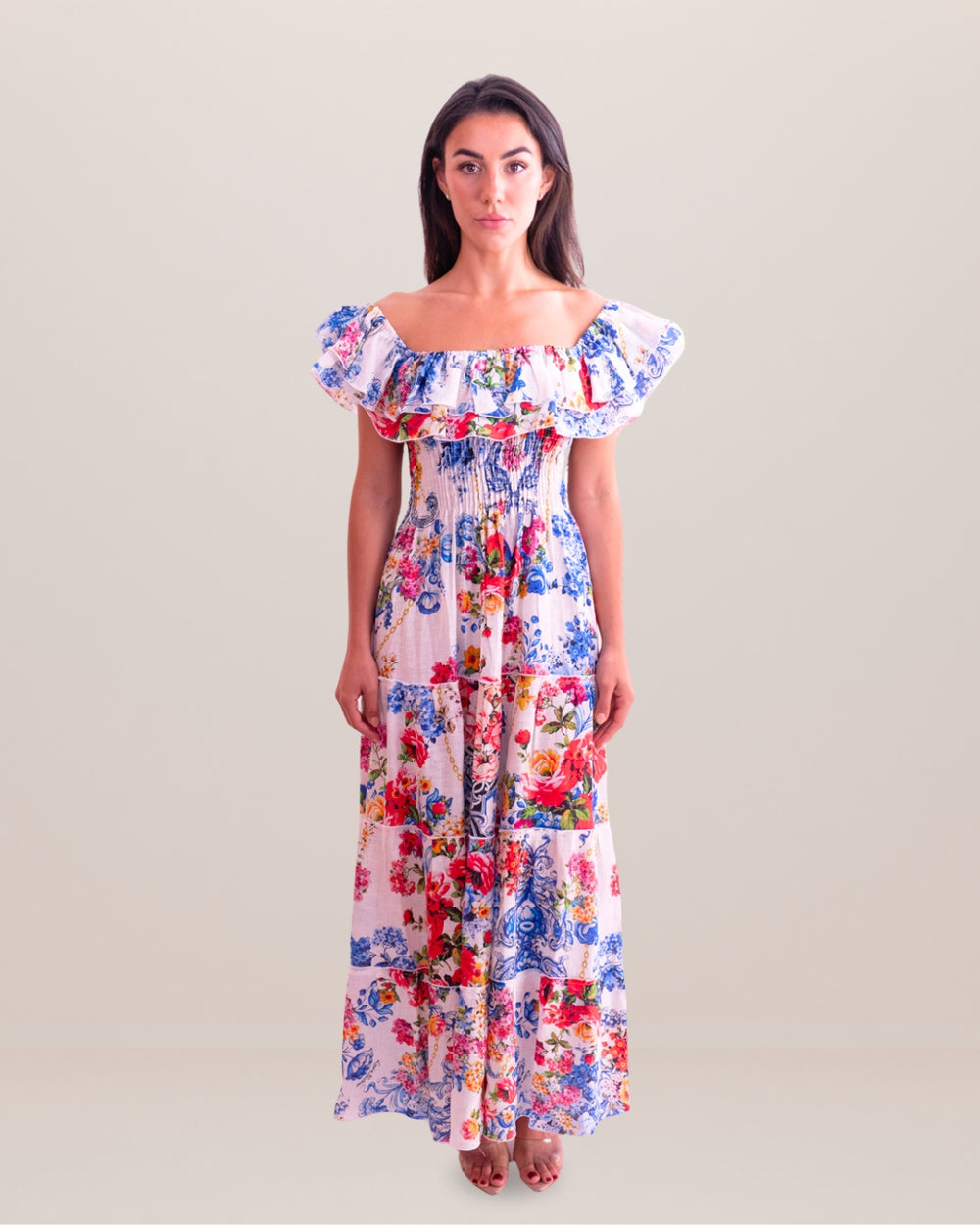 Positano Volant Linen Long Dress by Luisa Positano from Marina St Barth