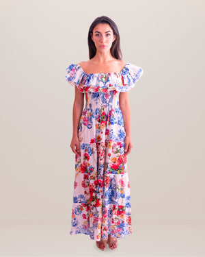 Positano Volant Linen Long Dress by Luisa Positano from Marina St Barth