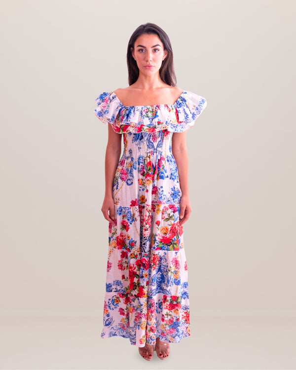 Positano Volant Linen Long Dress by Luisa Positano from Marina St Barth