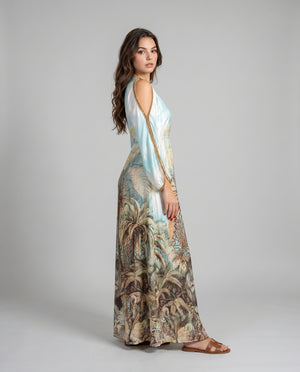 Jungle Print Silk Dress with Gold Crystals by Baccio Couture from Marina St Barth