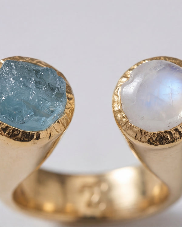 Lassanai Aquamarine & Moonstone Stargazer Ring Gold
