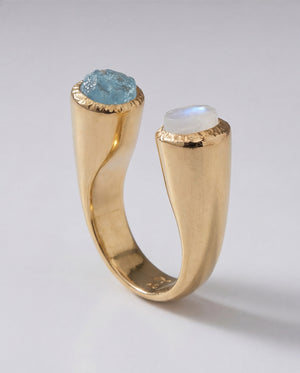Lassanai Aquamarine & Moonstone Stargazer Ring Gold