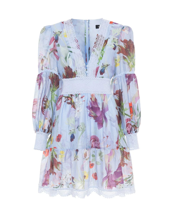 PatBo Lily Flower Long Sleeve Plunge Mini Dress by PatBo from Marina St Barth