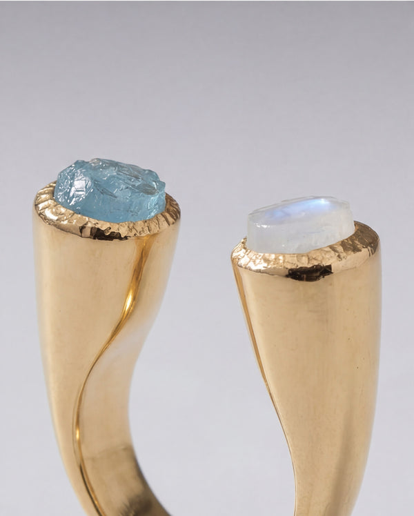Lassanai Aquamarine & Moonstone Stargazer Ring Gold