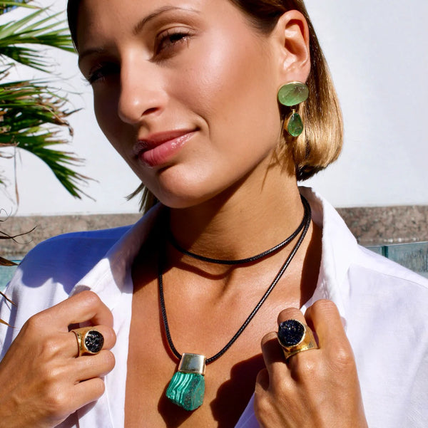 Green Fluorite Goddess earrings by Lassanai from Marina St Barth