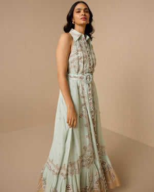 Hemant & Nandita Navi Long Shirt Dress With Buckle Belt by Hemant & Nandita from Marina St Barth