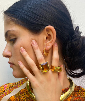 Tay Smokey Qtz. Set Chiselled Stephie Ring by Tay from Marina St Barth