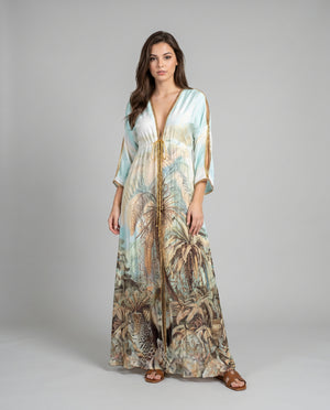 Jungle Print Silk Dress with Gold Crystals by Baccio Couture from Marina St Barth
