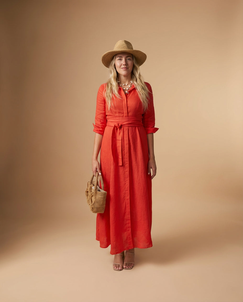 Shirt Dress Long Linen Solid