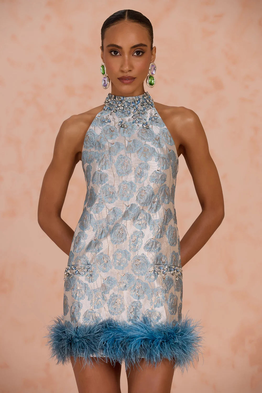 Luma Jacquard Feather Mini Dress