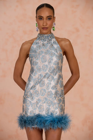 Luma Jacquard Feather Mini Dress
