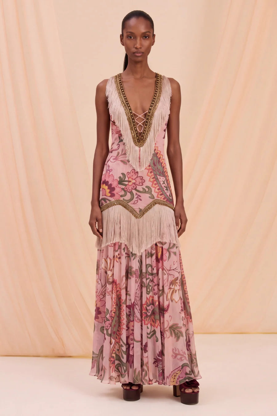 Boho Embellished Fringe Gown