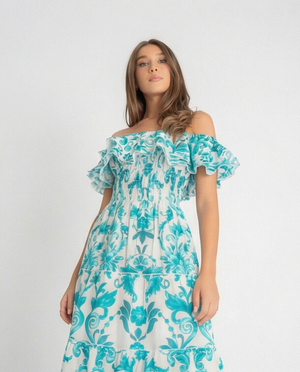 Positano Volant Linen Long Dress by Luisa Positano from Marina St Barth