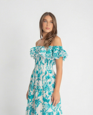 Positano Volant Linen Long Dress by Luisa Positano from Marina St Barth