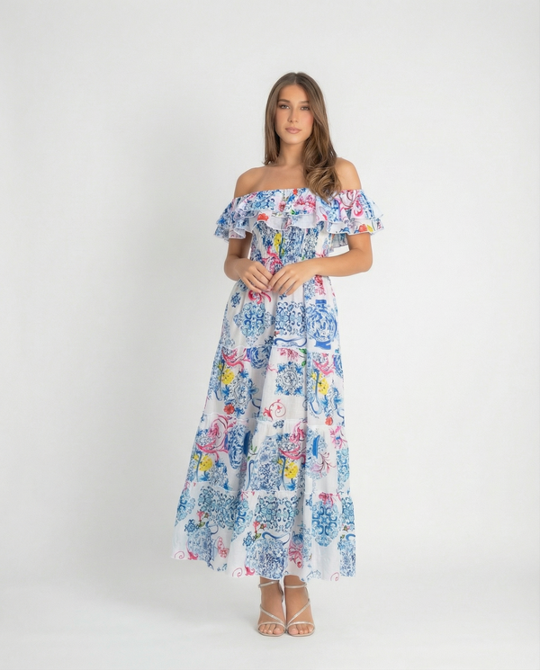 Positano Volant Linen Long Dress by Luisa Positano from Marina St Barth