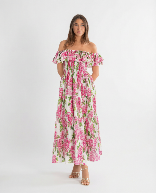 Positano Volant Linen Long Dress by Luisa Positano from Marina St Barth