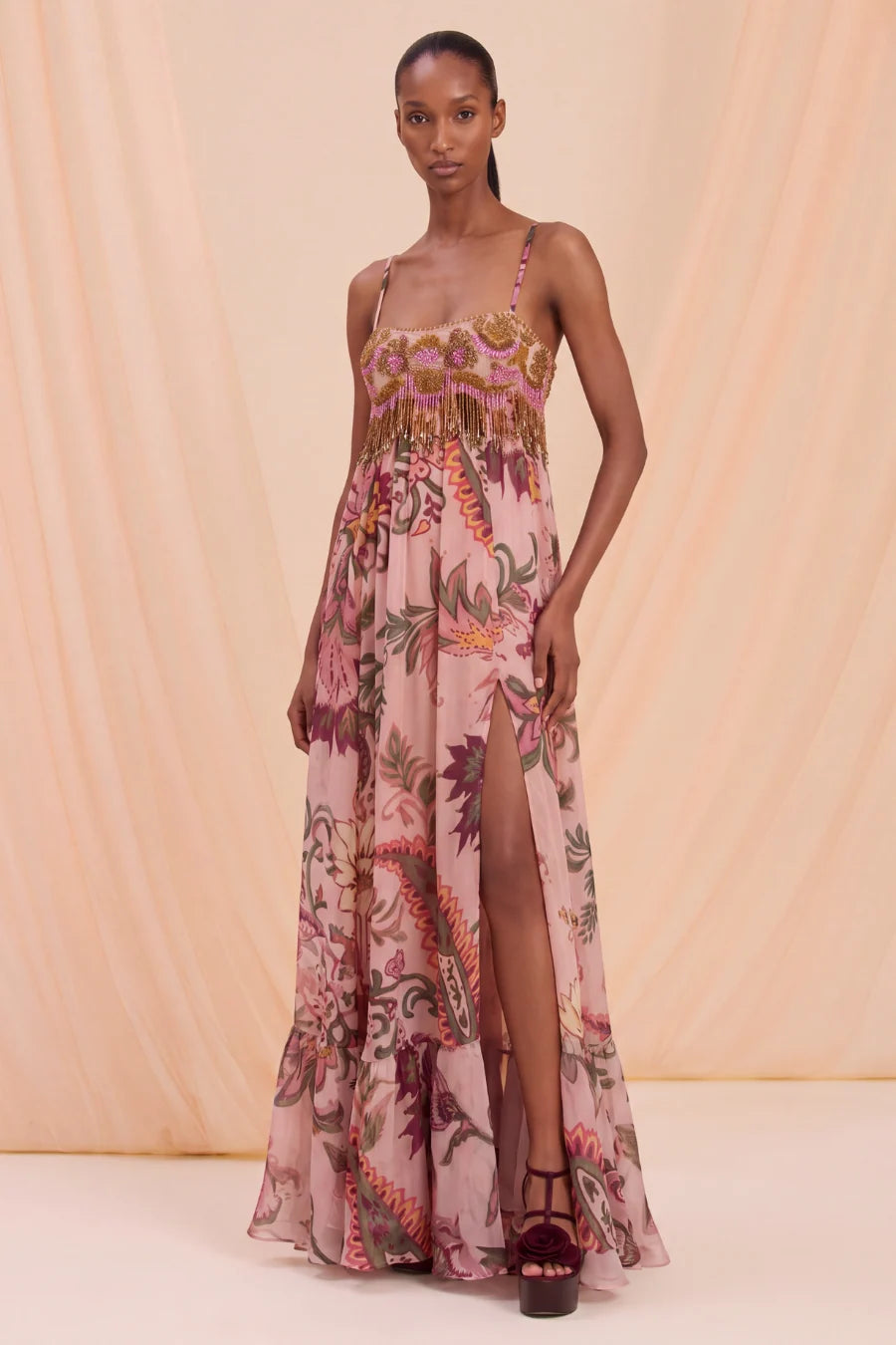Boho Printed Emb Slip Gown