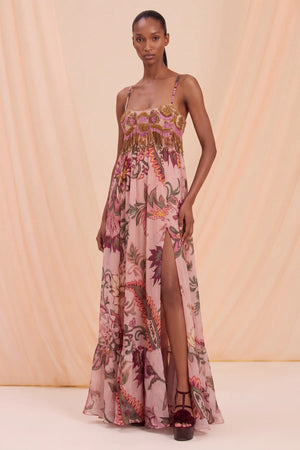 Boho Printed Emb Slip Gown