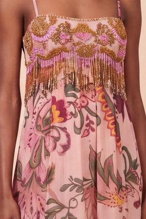 Boho Printed Emb Slip Gown