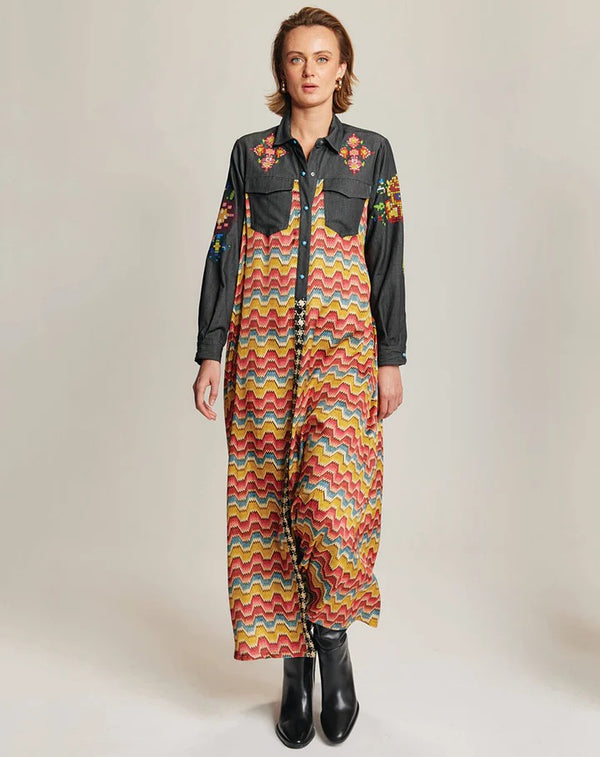 Me369 Elena Black Denim Shirt Dress