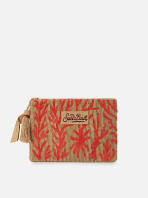 Jute Pouch with Embroidered Coral Pattern by MC2 ST BARTH from Marina St Barth