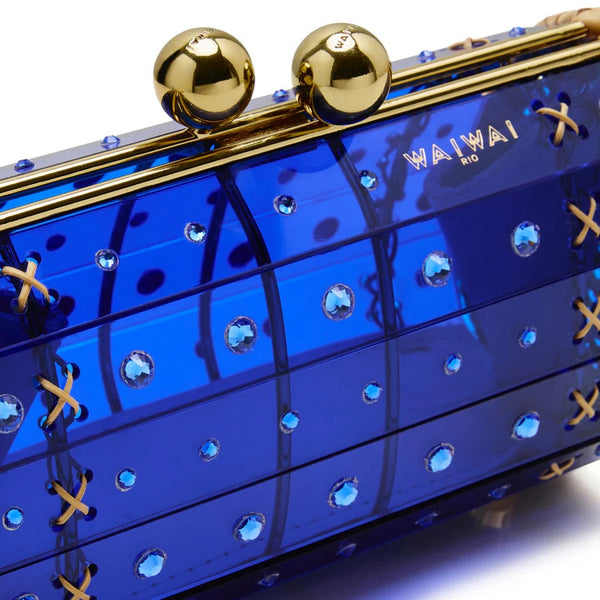 Clutch Strass Gold Blue by Waiwai from Marina St Barth