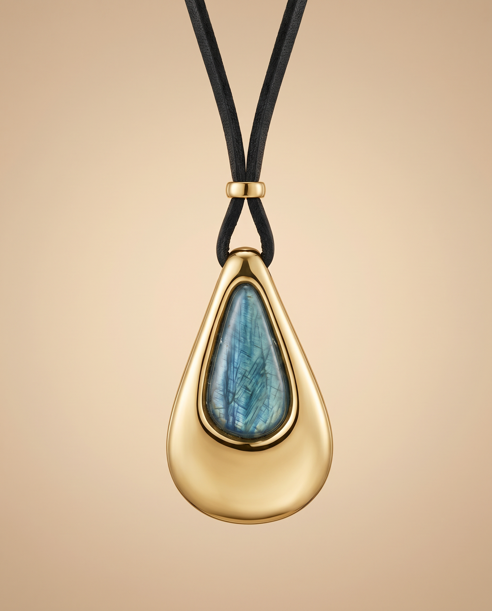 Tay Labradorite Set Pear Shape Drop Pendant on Leather Strap With Keeper