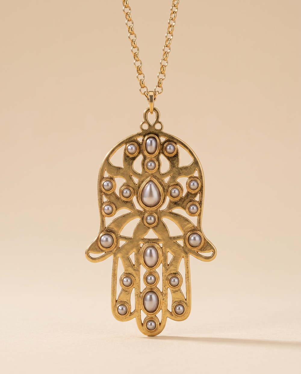 Tay Silver & Gold Hamsa pendant on chain by Tay from Marina St Barth