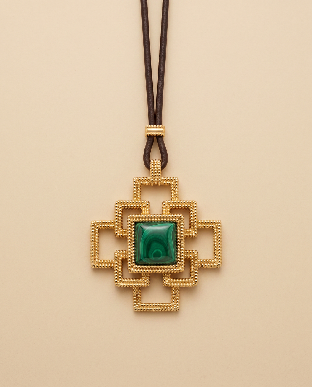 Tay Malachite Set Ropetwist Stepped Squares Pendant by Tay from Marina St Barth