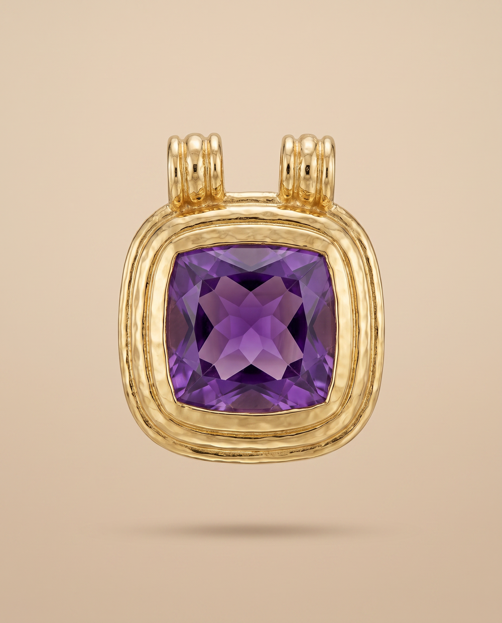 Tay Faceted Cushion Shape Amethyst Set Solitaire Pendant by Tay from Marina St Barth