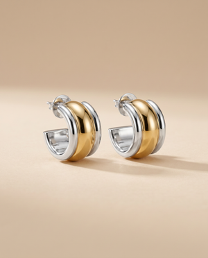 Tay Silver & Gold Triple Band Earhoops