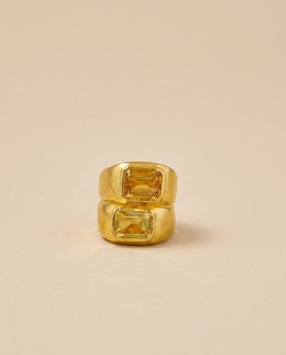 Tay Emerald Cut Lemon Qtz & Green Amethyst Set Gemini Ring