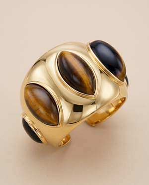 Tay Marquise Shape Tiger's Eye Set Wide Domed Cuff