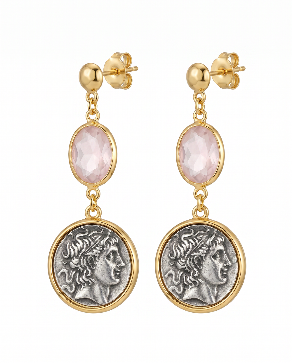 Athena Rose Quartz Coin Earrings