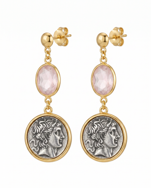 Athena Rose Quartz Coin Earrings