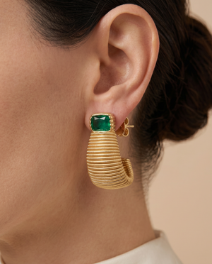 Tay Green Onyx Set Flared wirewrap earrings