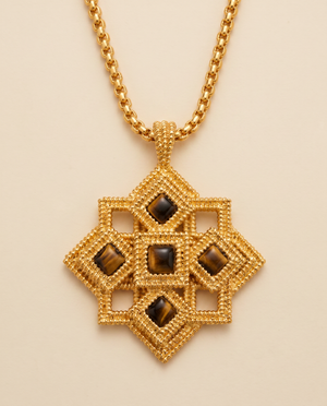 Tay Tiger's Eye Set Ropetwist Diamonds and Squares Pendant