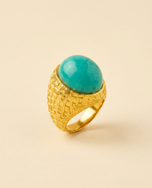 Tay Amazonite Set Chiselled Ring