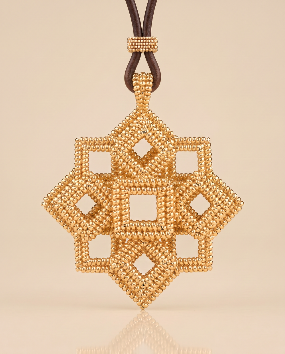 Tay Ropetwist Diamond & square stepped pendant on leather strap by Tay from Marina St Barth