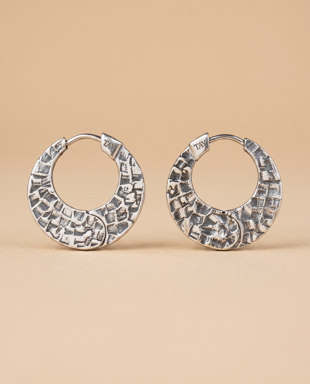 Tay Silver Small Chiselled Earhoops by Tay from Marina St Barth