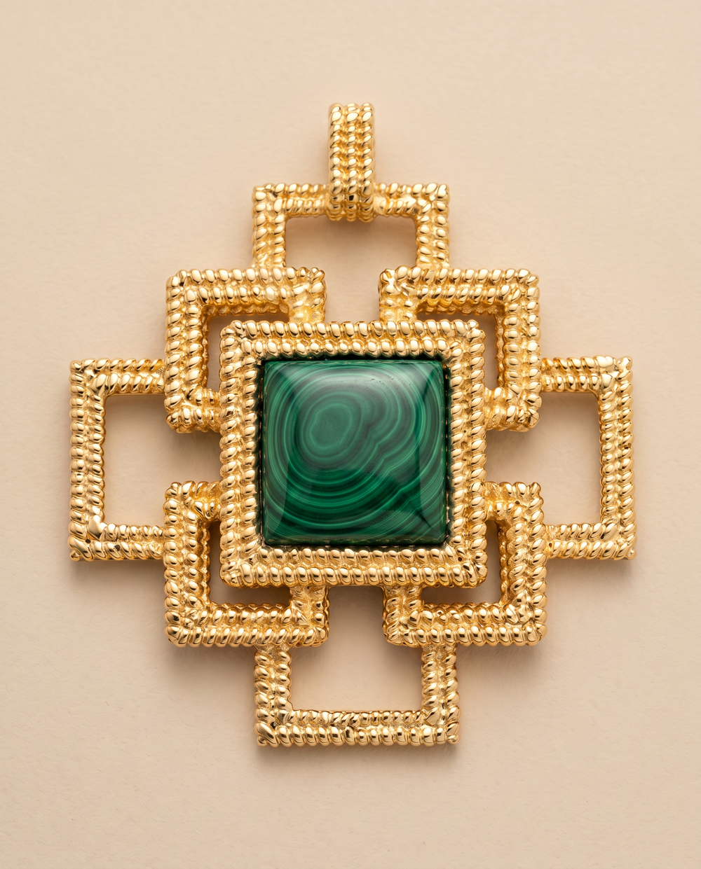 Tay Malachite Set Ropetwist Stepped Squares Pendant by Tay from Marina St Barth