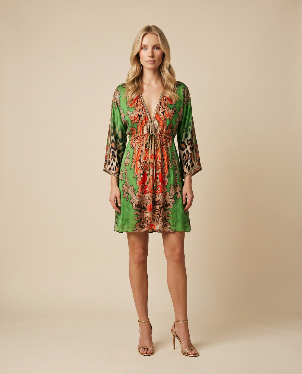 Sheer Short Orange Green Dress by Baccio Couture from Marina St Barth