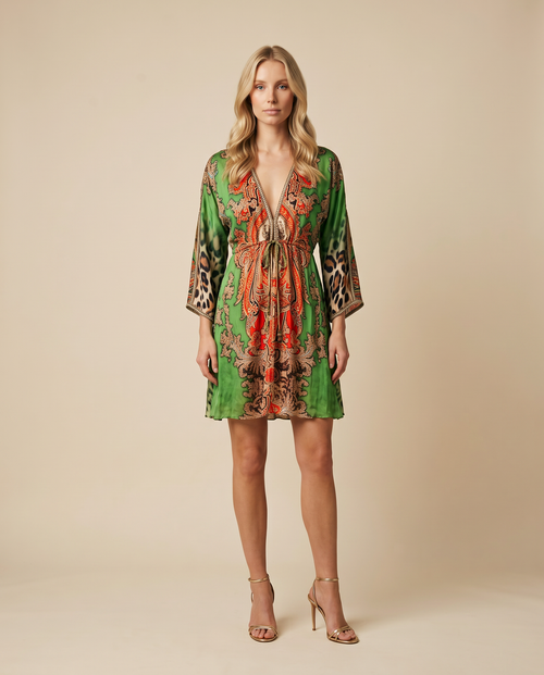 Sheer Short Orange Green Dress by Baccio Couture from Marina St Barth