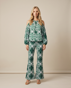 Gardenia Blouse and Pant Set Green Mosaic by Baccio Couture from Marina St Barth