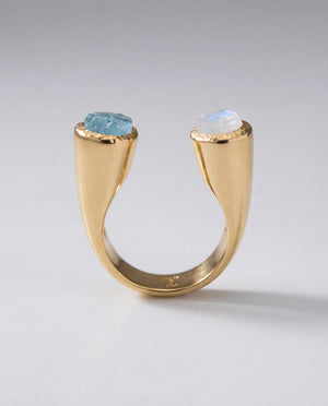 Lassanai Aquamarine & Moonstone Stargazer Ring Gold