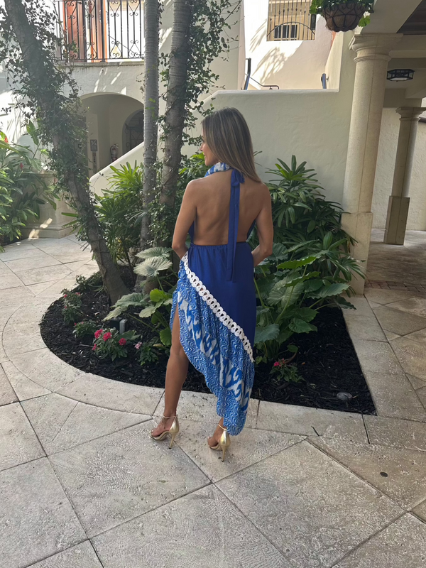 Chio Asymmetrical Ruffle Dress Blue by Chio from Marina St Barth